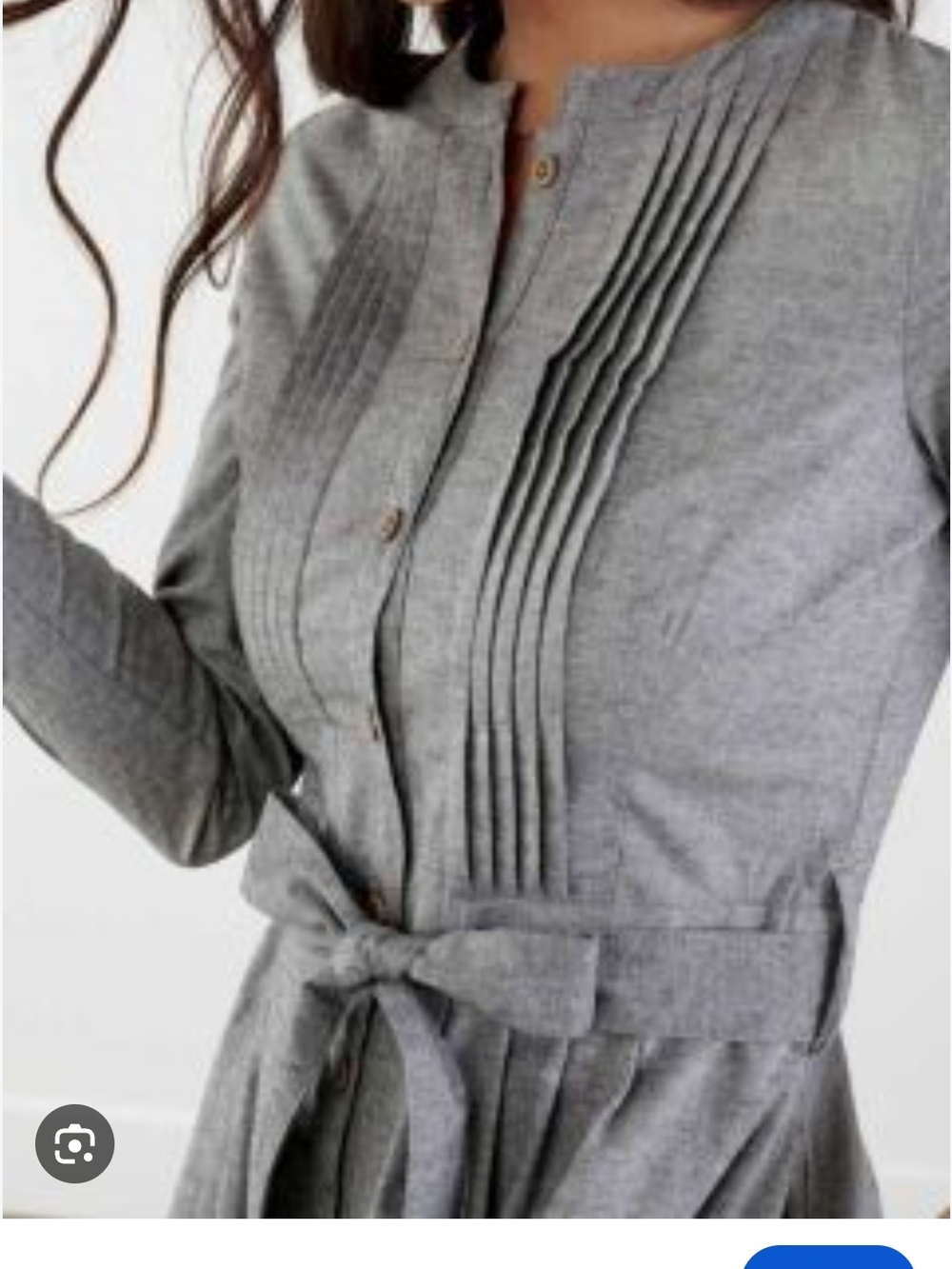 Sweet Salt Modest Grey Pleated Front Button Dress with Waist Tie Cotton Size 10